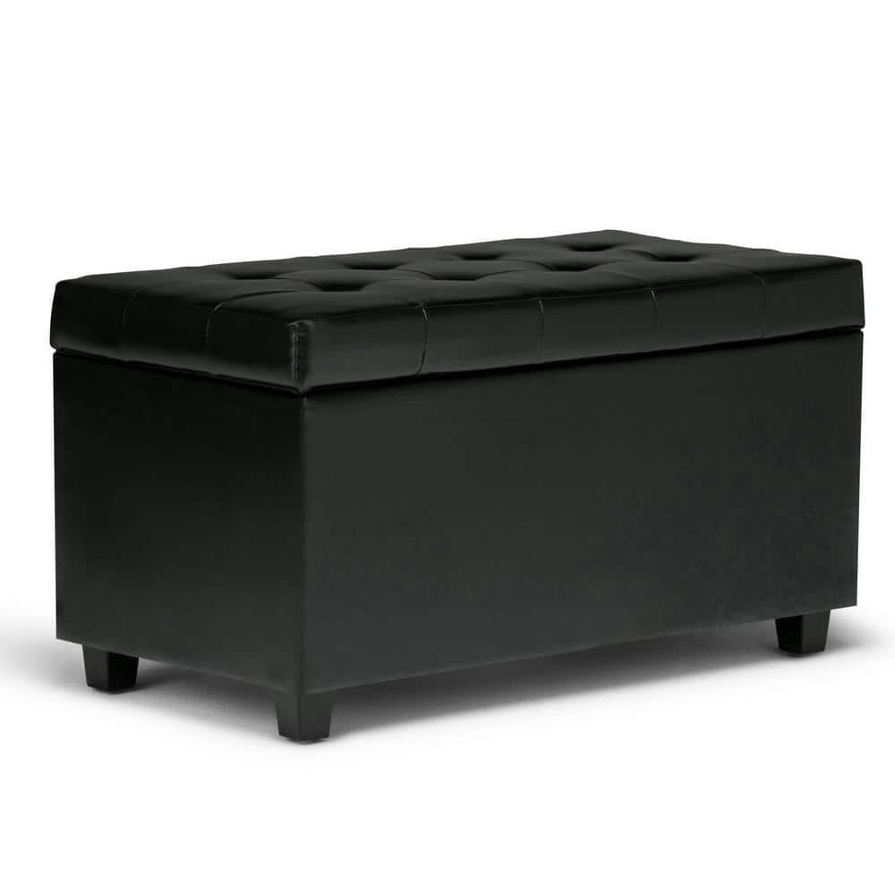 Simpli Home Cosmopolitan 34"W Upholstered Storage Ottoman with Tufted Design and Large Interior Storage