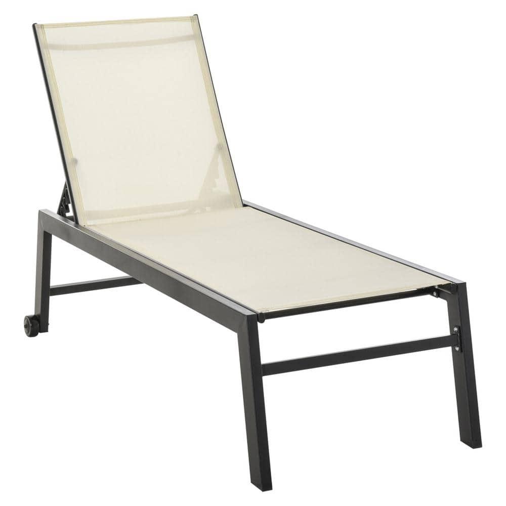 Outsunny Chaise Lounge Outdoor Pool Chair with Wheels, Five Position Recliner for Suntanning, Sunbathing, Steel Frame, Breathable Fabric, Cream White