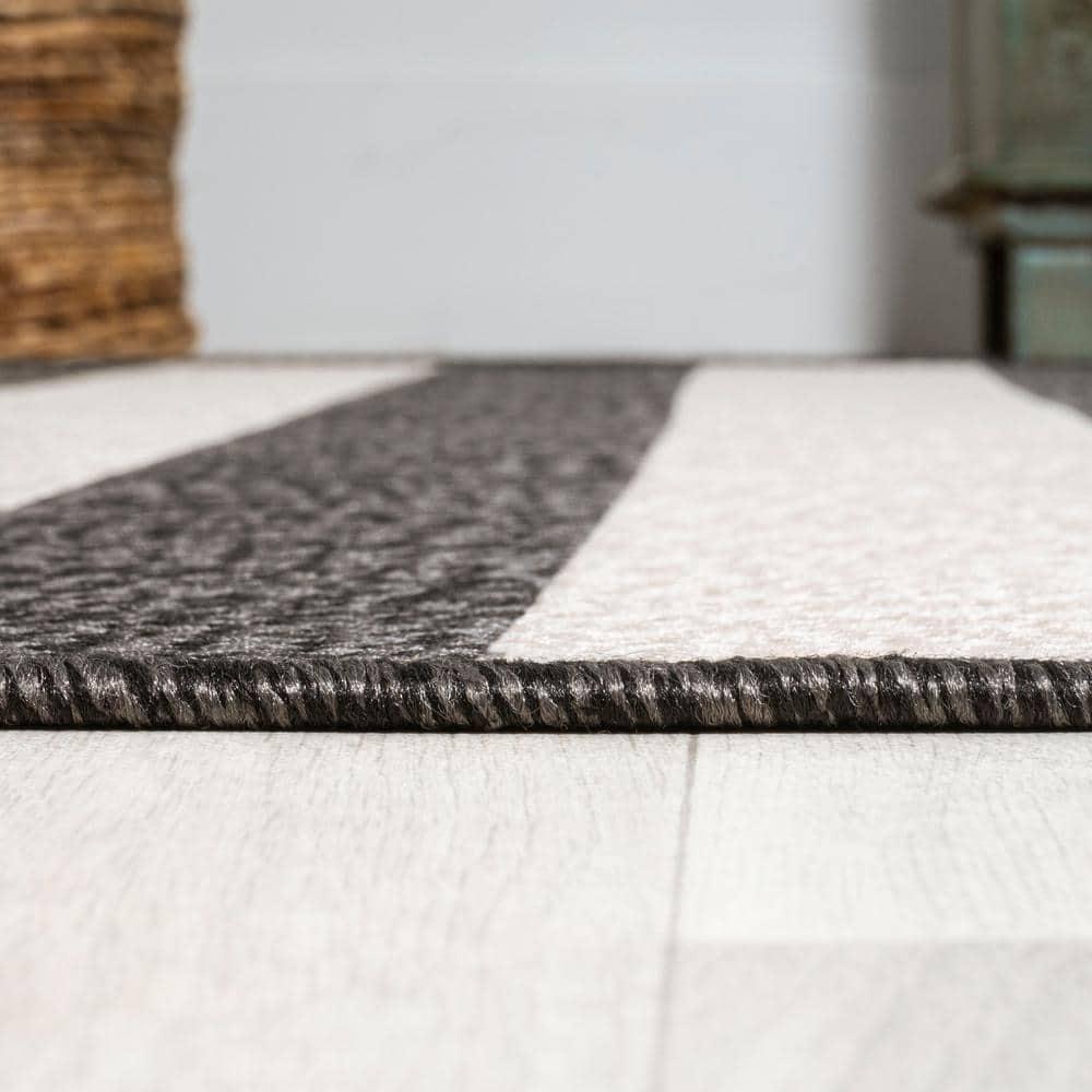 2' x 8' Negril Two-Tone Wide Stripe Indoor/Outdoor Runner Rug, Black/Cream - JONATHAN Y