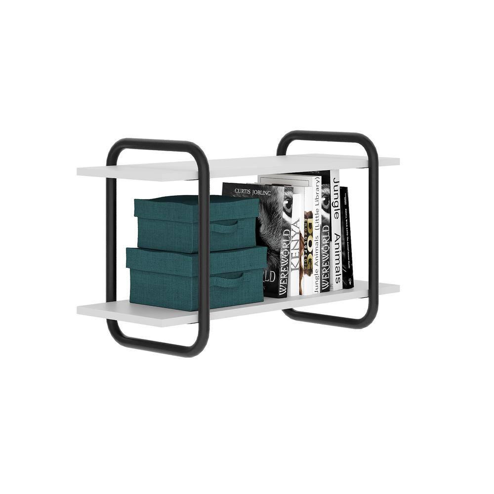 Modern Floating Wall Shelves White - Techni Mobili: 2-Tier, Steel Frame, Decorative Storage