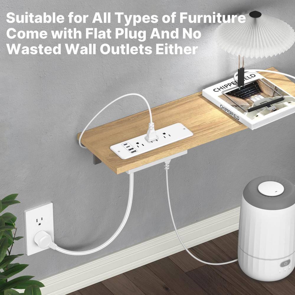 CCCEI 6 Outlets Dual Side Recessed Power Strip with USB C Ports, Furniture Flush Mount, Under Desk, Desk Top Multiple Outlets, Hidden Charging Station for Conference Table, Nightstand, White. 6FT.