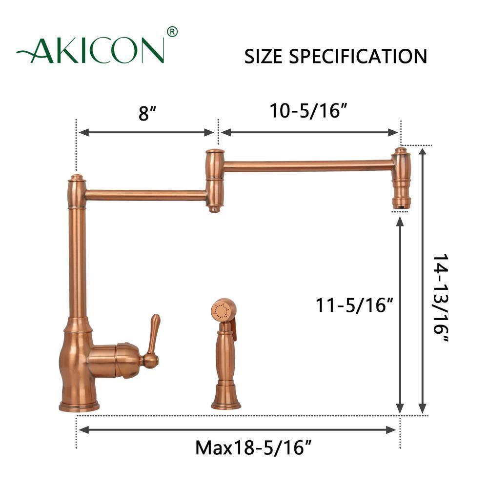 Akicon Copper Single Handle Deck-mount Pot Filler Kitchen Faucet ( Side Sprayer Included )
