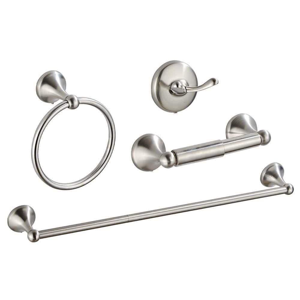 4 Piece Bathroom Accessory Set(Adjustable Towel Bar, Towel Ring, Toilet Paper Holder,Towel Hook), Wall Mounted Bathroom Hardware Accessories Set,Brushed Nickel