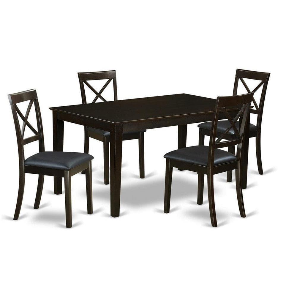 East West Furniture Capri 5-piece Dining Set with Leather Seat in Cappuccino