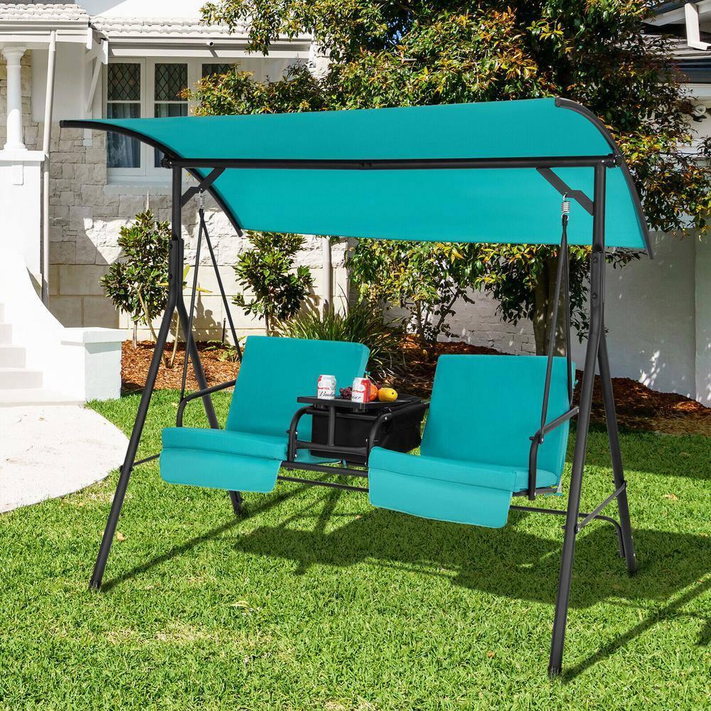 Resenkos Porch Swing, Porch Swing Chair with Adjustable Canopy-Turquoise, Hanging Outdoor Porch Swings for Garden, Backyard