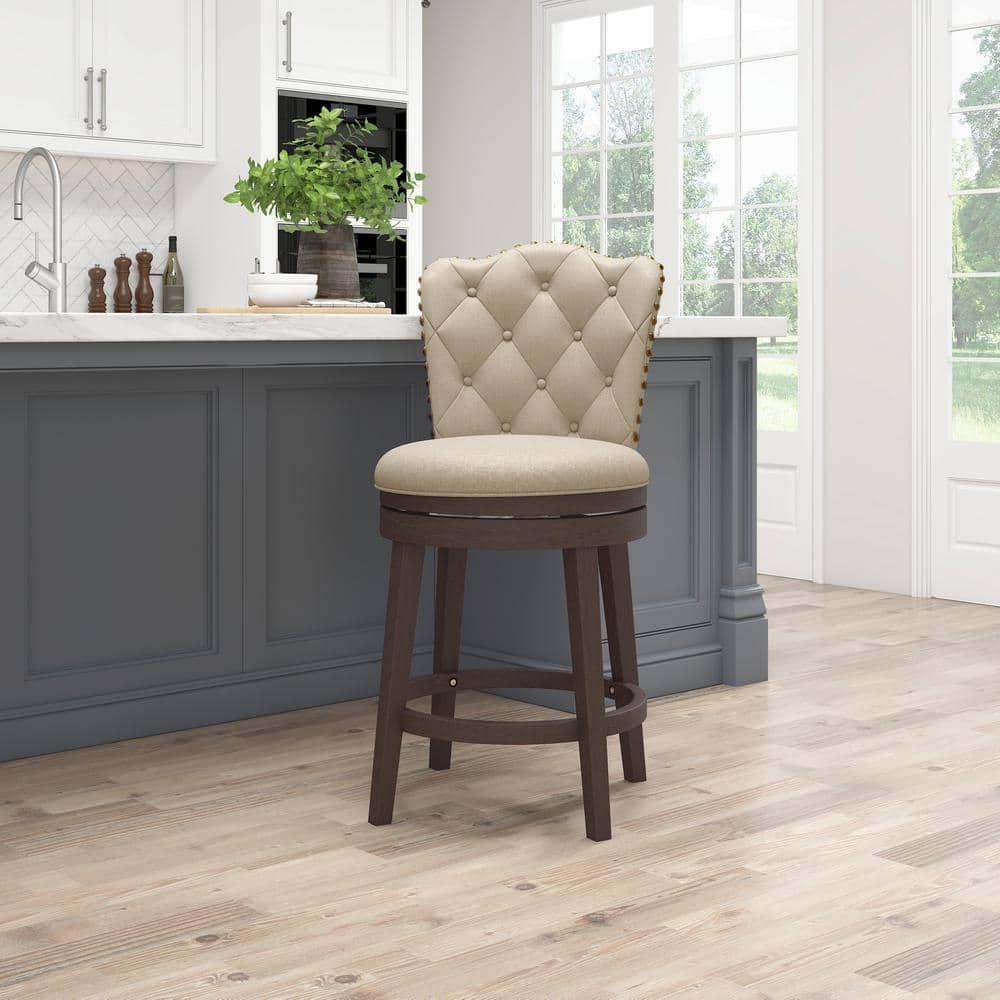 Hillsdale Furniture Edenwood Swivel Counter Height Barstool Cream: Matte Finish, Upholstered, Wood Legs