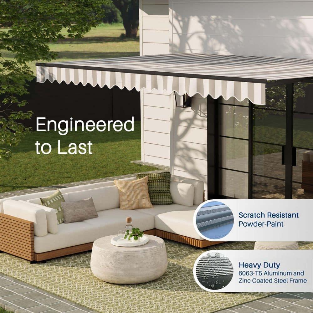 Retractable Home Patio Awning | Deck Canopy |UV Protection Sunshade | Manual Black Frame | Upgraded 2024