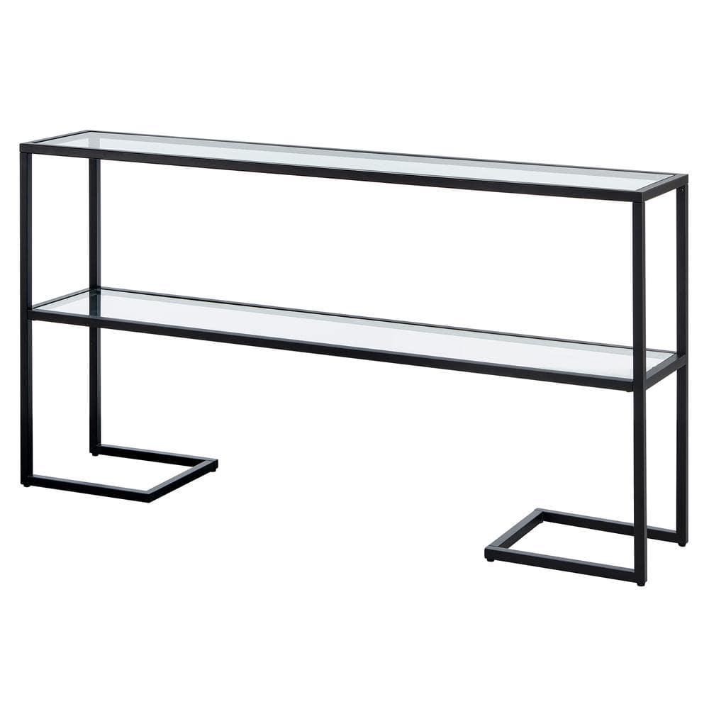 Evelyn&Zoe Errol 55" Wide Rectangular Console Table with Glass Top, Blackened Bronze