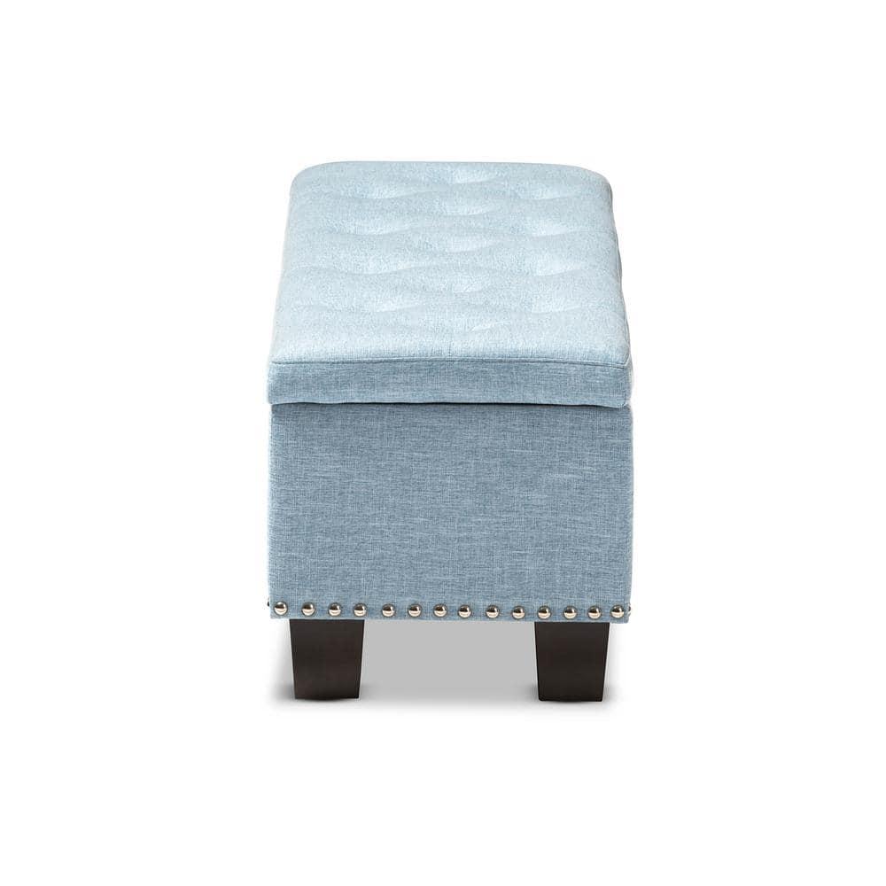 Hannah Modern and Contemporary Fabric Upholstered Button - Tufting Storage Ottoman Bench - Light Blue - Baxton Studio