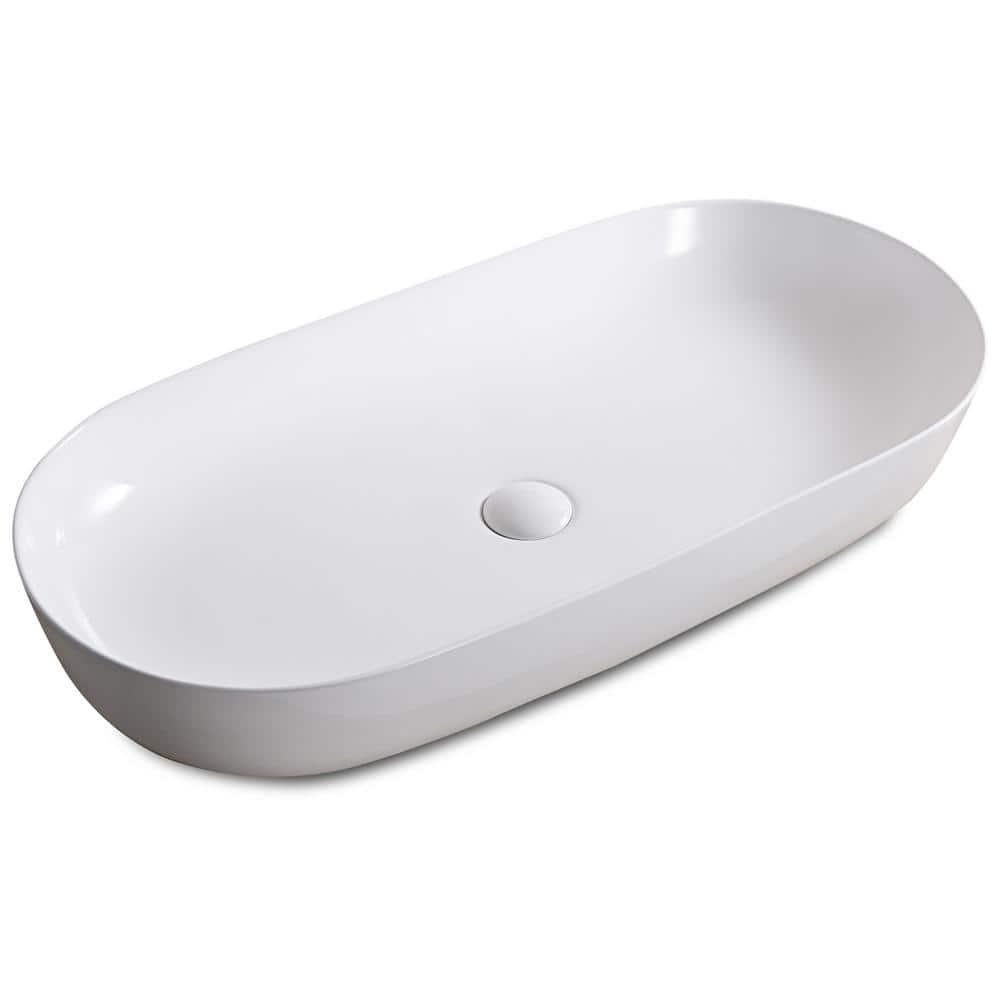 Ruvati RVB0432 Ruvati inch Bathroom Vessel Sink White Oval Above Counter Vanity Porcelain Ceramic