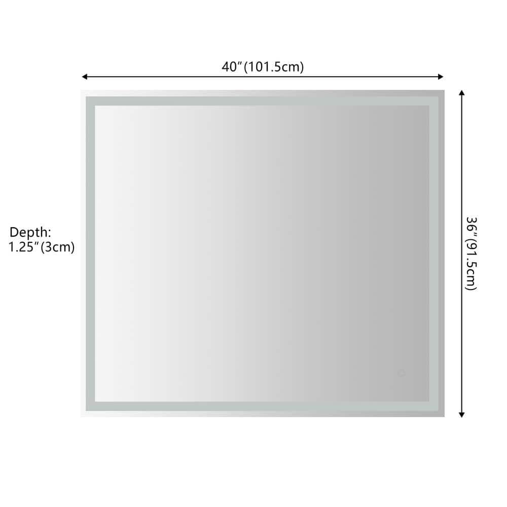 Pax 40 in. W x 36 in. H Large Rectangular Frameless Antifog Front/Back-Lit Wall Bathroom Vanity Mirror with Smart Touch - JONATHAN Y