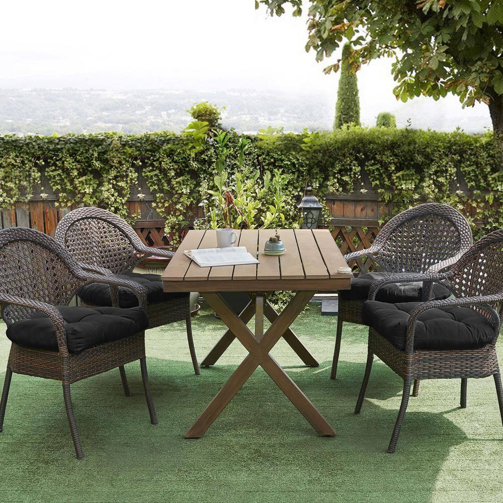 Patio Cushions Outdoor Chair Pads Thick Fiber Fill Tufted 19" x 19" Seat Cover, Black, 2 Pack