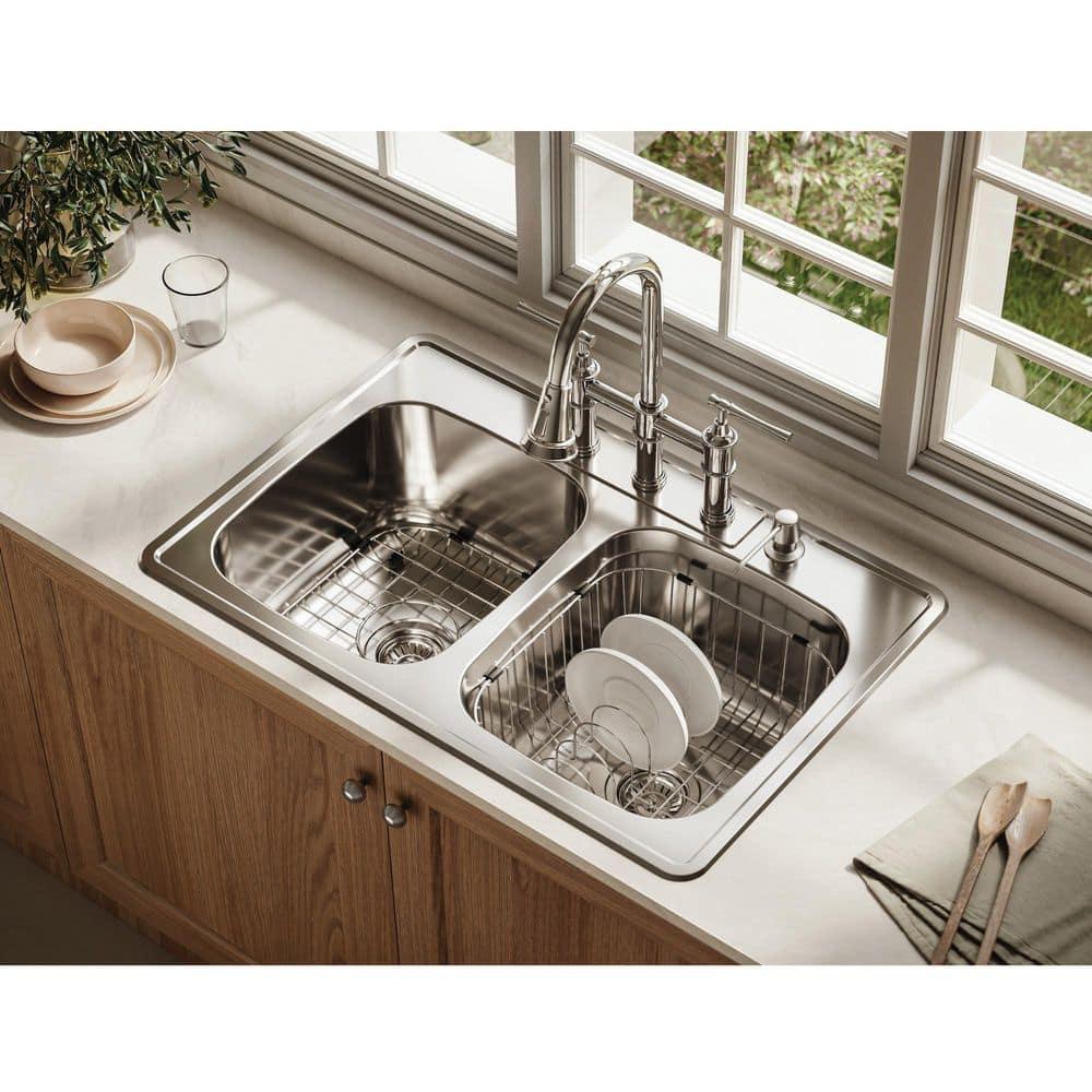 Glowtone 33'' L Drop-In Double Bowl Stainless Steel Kitchen Sink