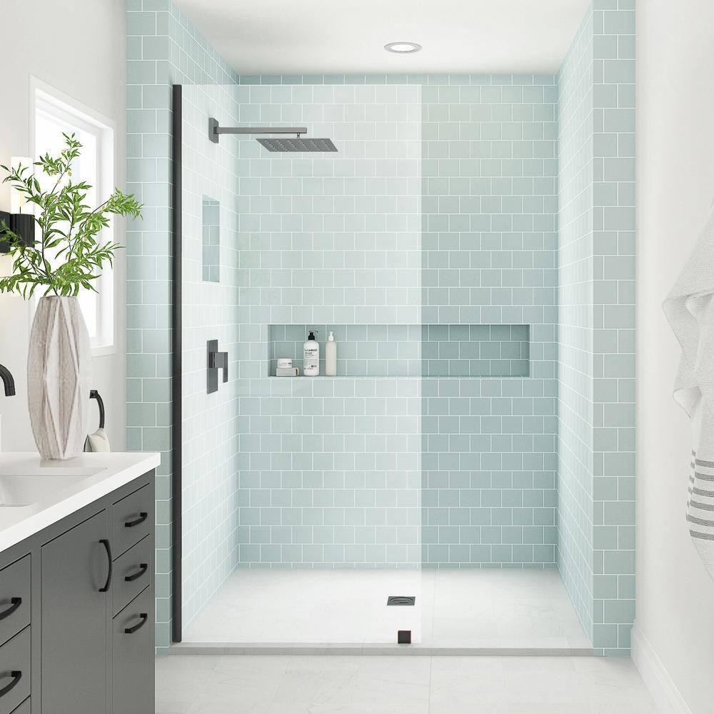 Aston Elyse XL 34 in. W x 80 in. H Fixed Frameless Shower Door with Clear Star Cast Glass SDR996EZ-ORB-3480