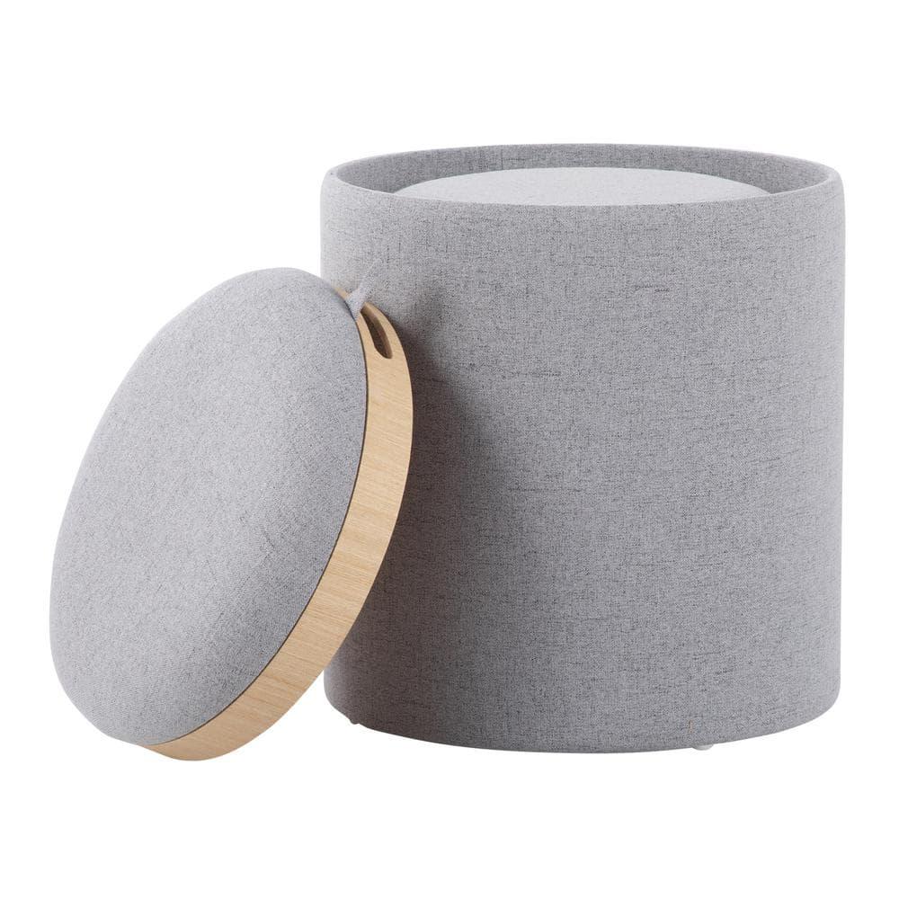 Set of 2 Tray Nesting Ottomans Polyester/Wood Gray/Natural - LumiSource: Space-Saving, No Assembly Required