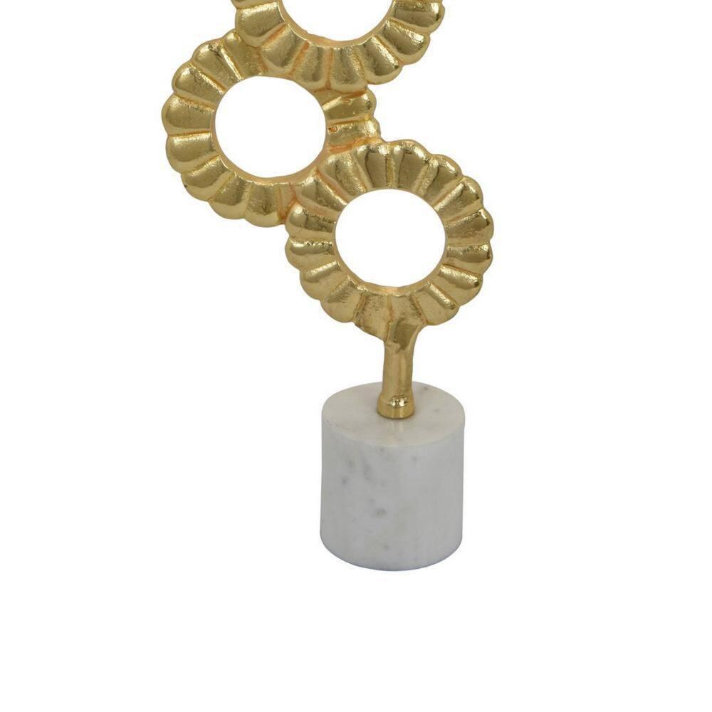 Benjara Sherry Tabletop Decor, 23 Inch Golden Metal Round Patterns, White Base