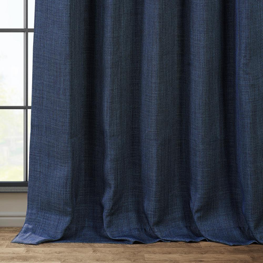 HPD Half Price Indigo Faux Linen Room Darkening Curtains for Bedroom & Living Room Curtains (1 Panel), Window Curtains 108 inches long, Rod pocket curtains & drapes, 50W X 108L