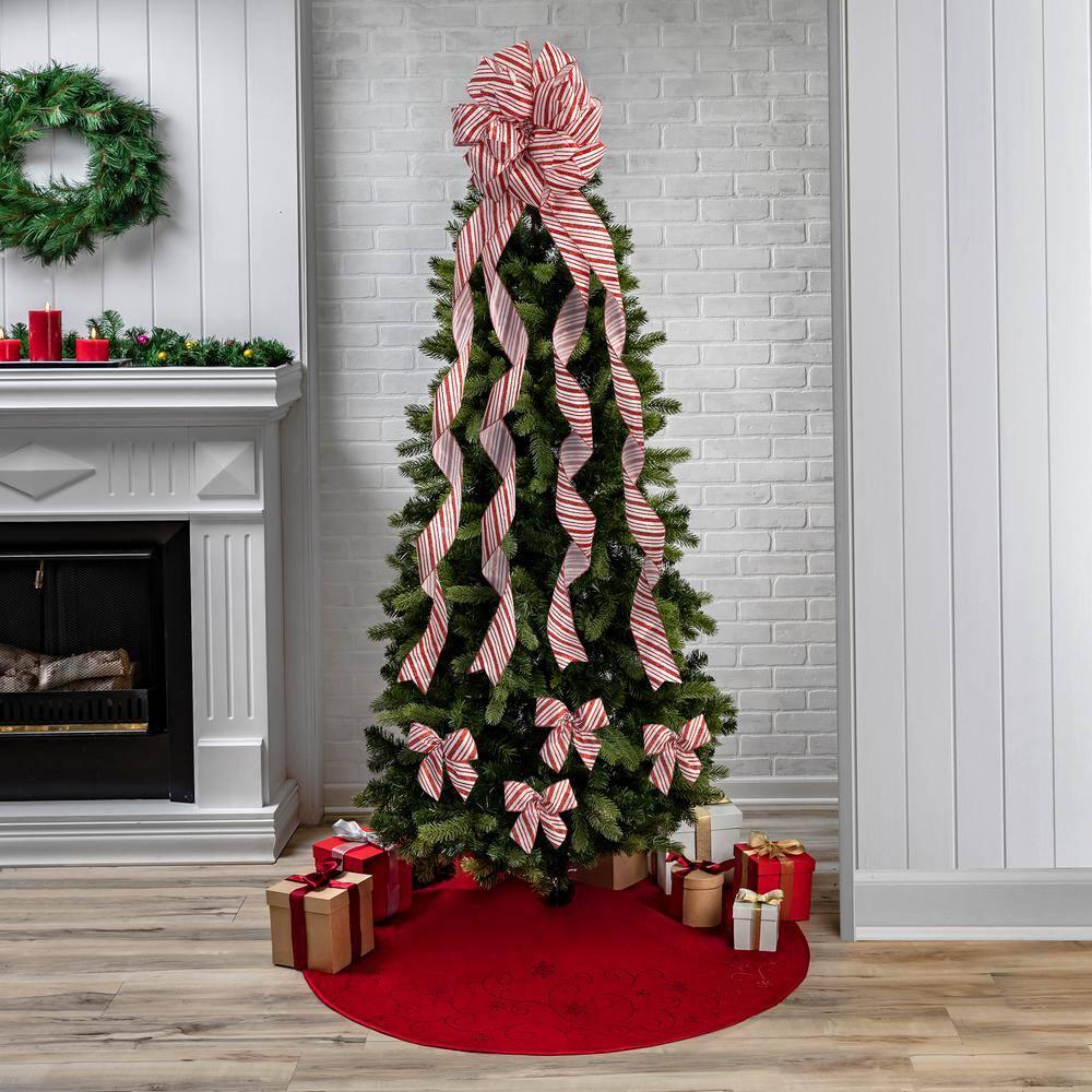 New Traditions Large Glitter Candy Cane Stripe Ribbon Christmas Tree Topper Bow and 12 Mini Bows, 13 Pieces