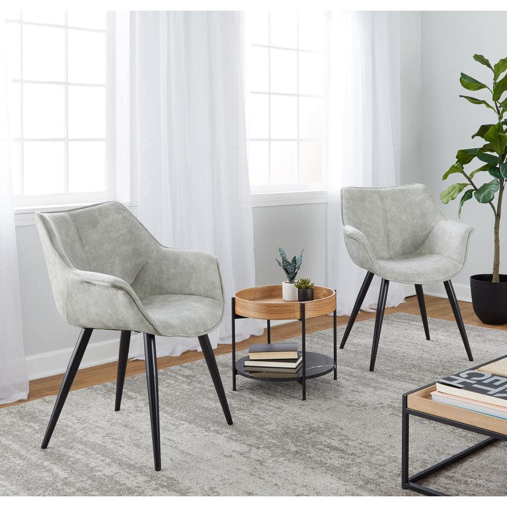 Set of 2 Wrangler Contemporary Accent Chair Light Gray - Lumisource: Suede-Like Upholstery, Metal Legs, Attached Cushions