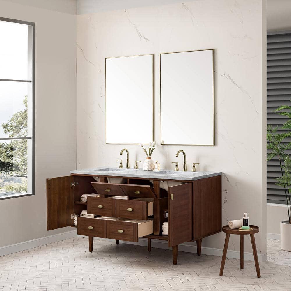 Amberly 60" Walnut Double Vanity Base with Brass Knobs
