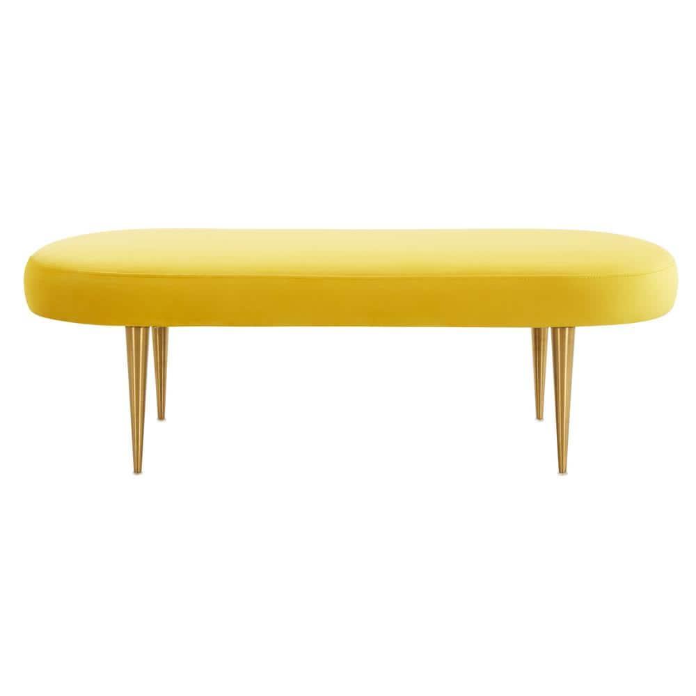 SAFAVIEH Couture Corinne Oval Solid Velvet Contemporary Bench, Marigold