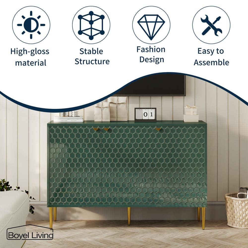 Boyel Living Sideboard Buffet Cabinet with 3 Doors, Modern Accent Storage Cabinet with Adjustable Shelves, Green Credenza Entryway Cabinet for Living Room