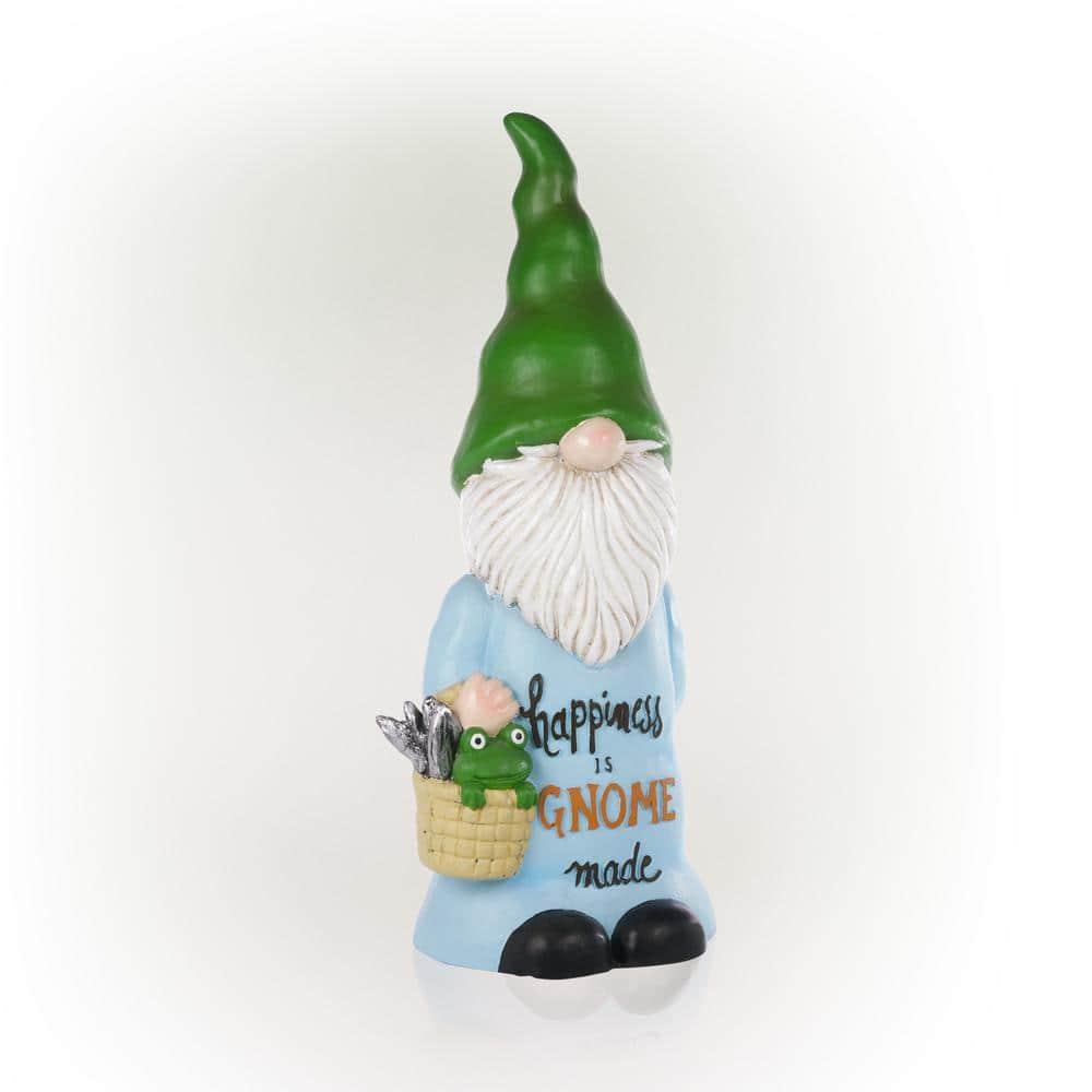 24" Magnesium Oxide "Happiness is Gnome Made" Indoor/Outdoor Garden Gnome Statue Green/Blue - Alpine Corporation