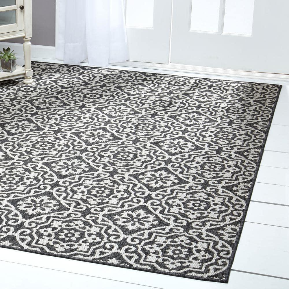 Nicole Miller New York Patio Country Danica Geometric Indoor/Outdoor Area Rug, Black/Grey