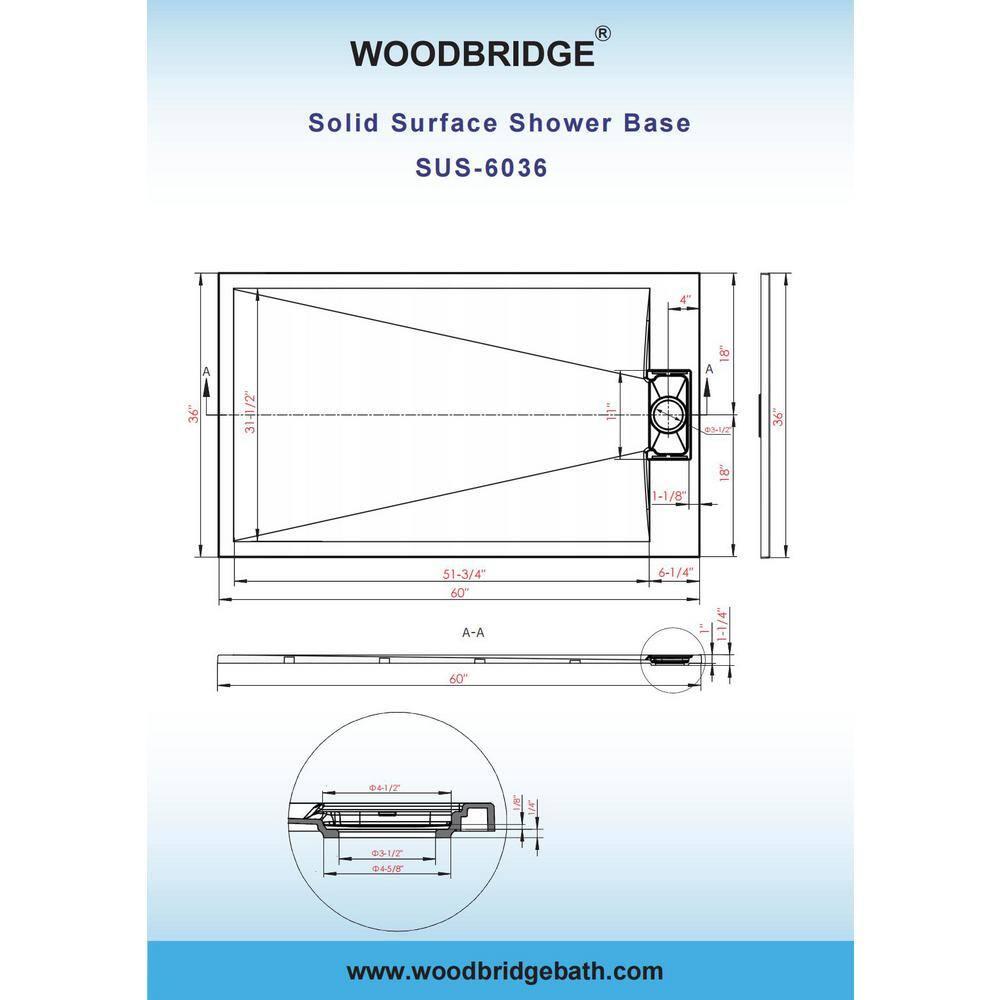 WoodBridge 60'' W 75'' H Framed Rectangle Shower Stall SWP603675-3-SB-M+SUS-WH-6036