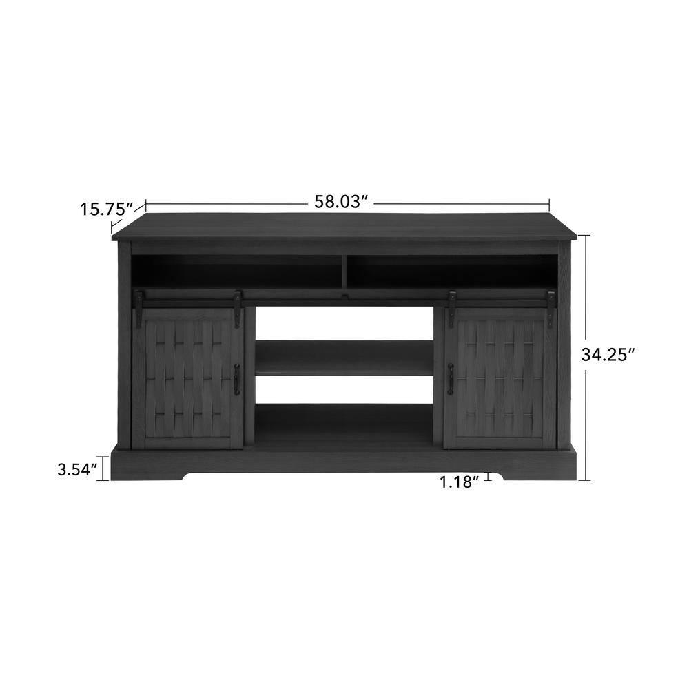 58 in. TV Stand for TVs up to 65 in. With 23 in. Embedded Electric Fireplace and Sliding Barn Door in Dark Gray