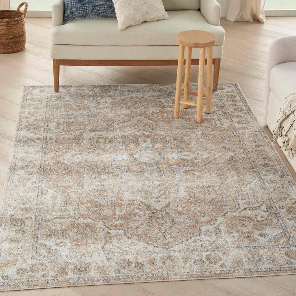 Nourison Astra Machine Washable Vintage Medallion Indoor Rug Beige 4' x 6'