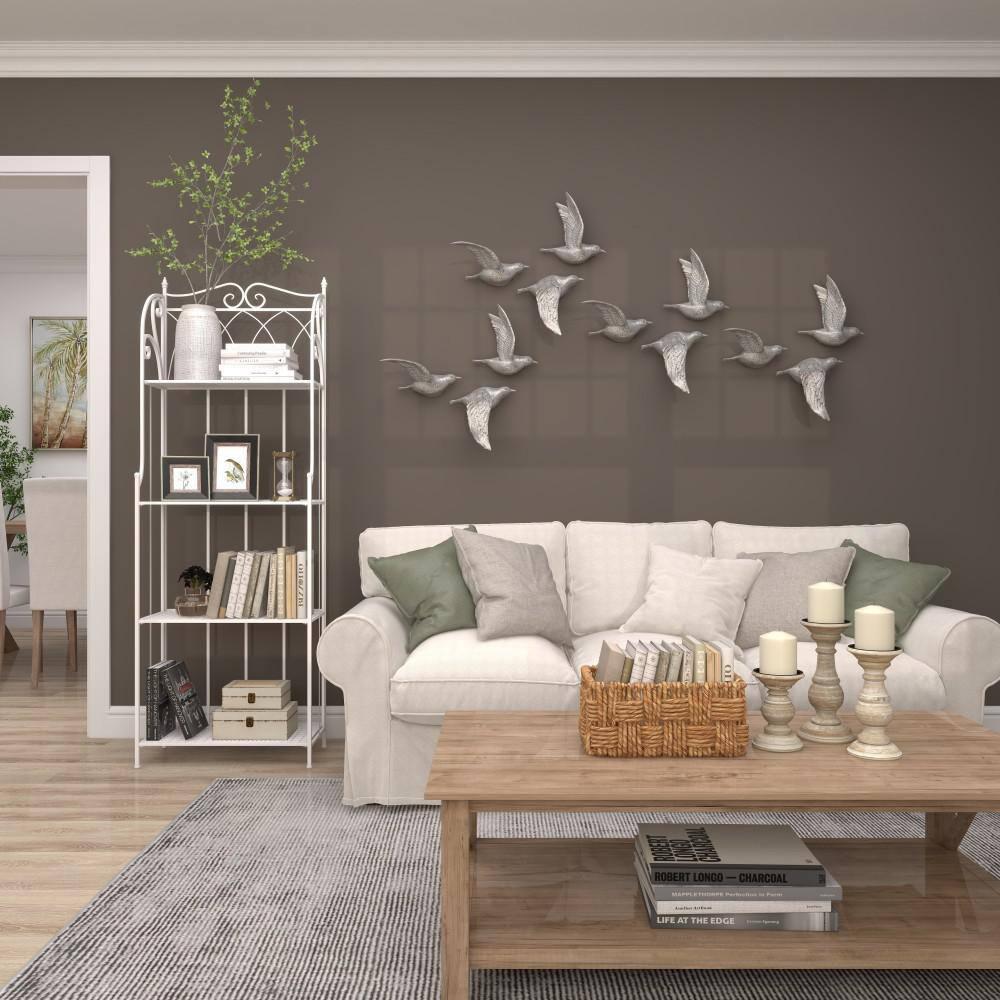 DecMode Silver Polystone Metallic 3D Sculpted Bird Wall Decor (3 Count)