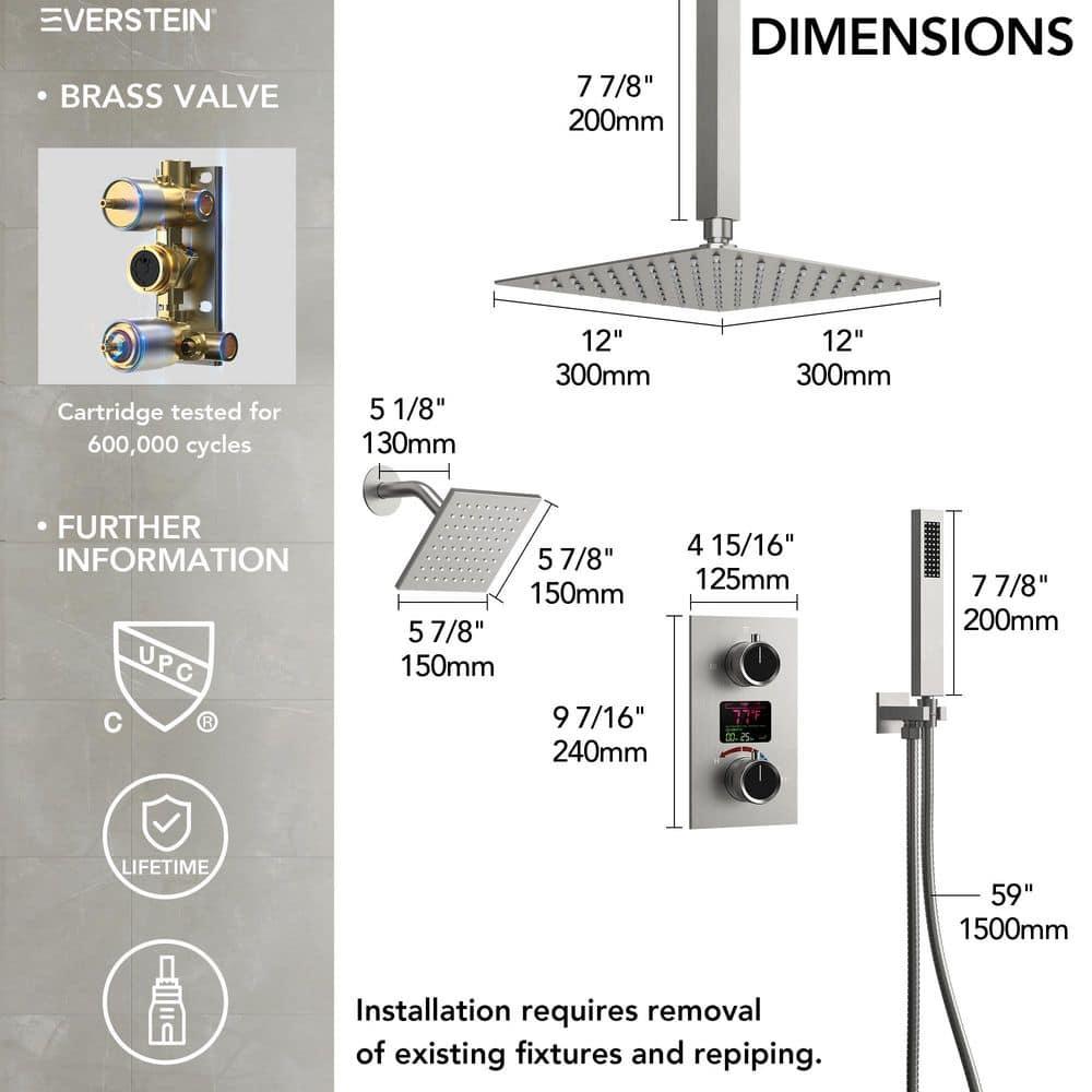 Pressure Balancing Shower Faucet 12" High-Pressure Dual Showerheads with LCD Display