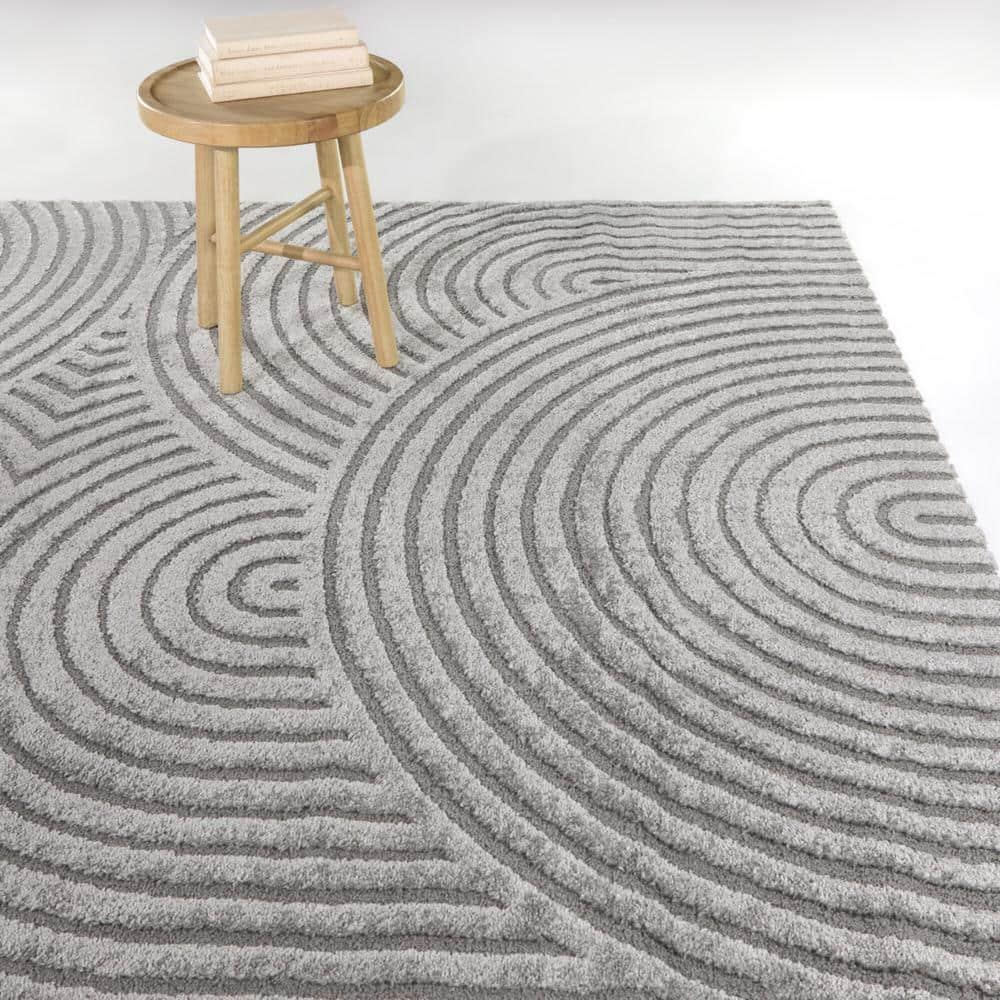 Gray 78'' Square Synthetic Easy Care Area Rug