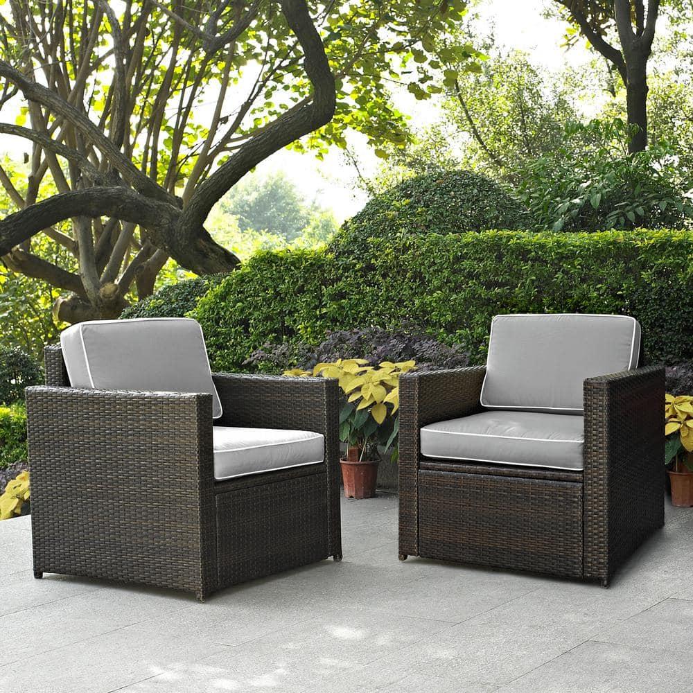 Palm Harbor 2pc Outdoor Wicker Seating Set with Gray Cushions - Two Outdoor Wicker Chairs - Crosley
