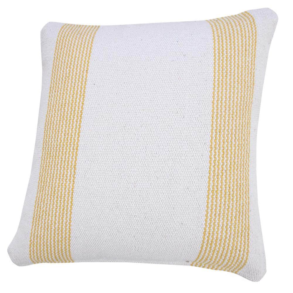 Balanced Yellow / White 20 in. x 20 in. Border Pinstripe Indoor Throw Pillow
