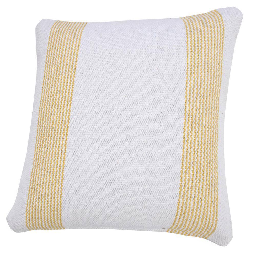 Balanced Yellow / White 20 in. x 20 in. Border Pinstripe Indoor Throw Pillow