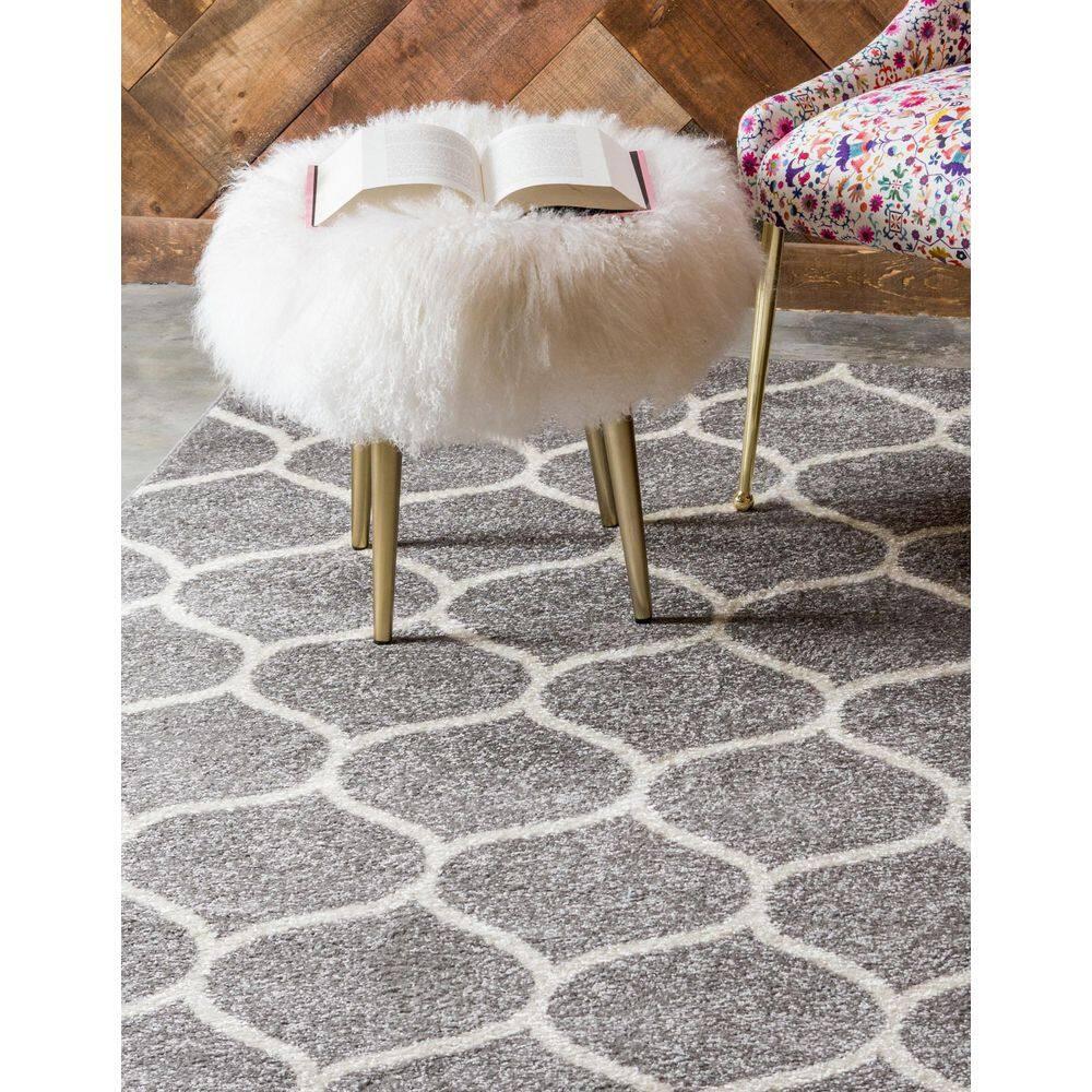 Unique Loom 9' 0 x 12' 0 Trellis Frieze Rounded Light Gray Area Rug
