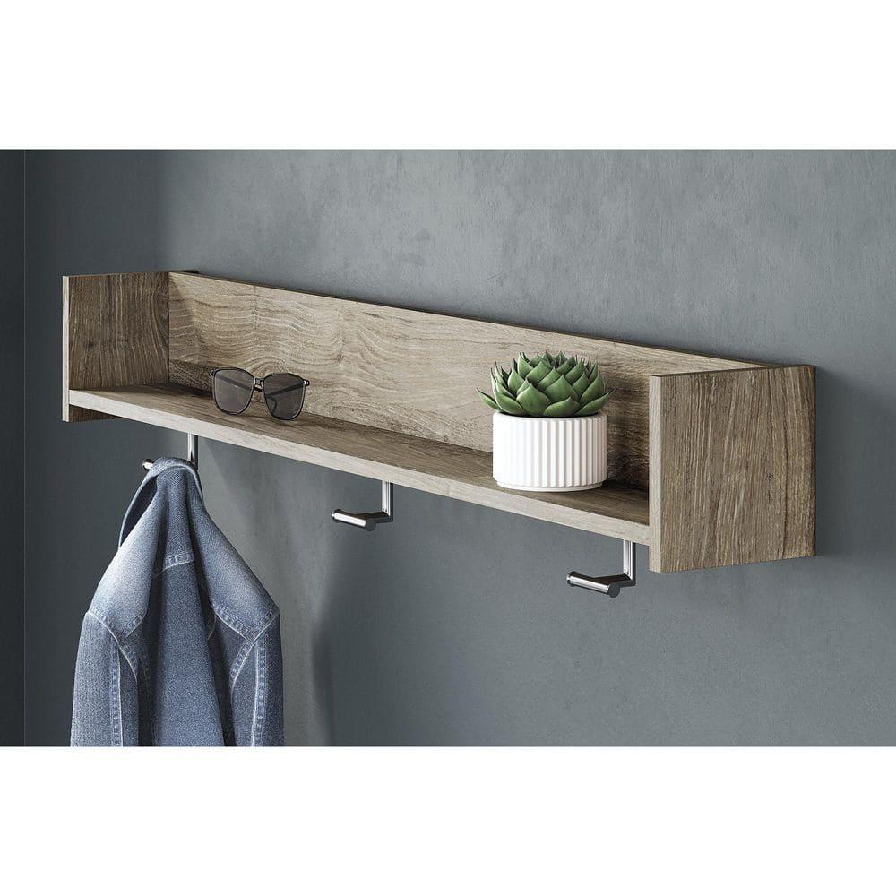 Signature Design by Ashley Casual Neilsville Wall Mounted Coat Rack with Shelf  Multi Gray