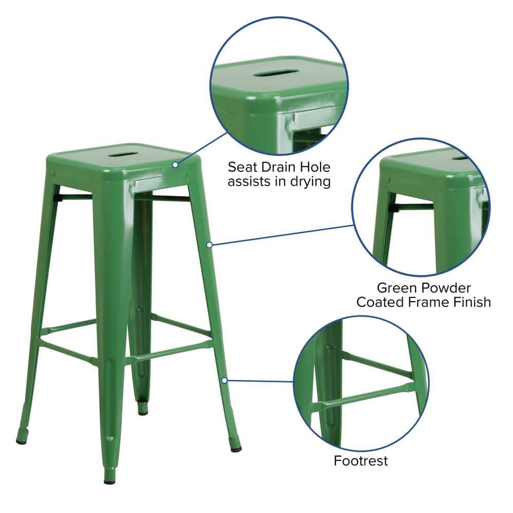 Flash Furniture Commercial Grade 30" High Backless Green Metal Indoor-Outdoor Barstool with Square Seat