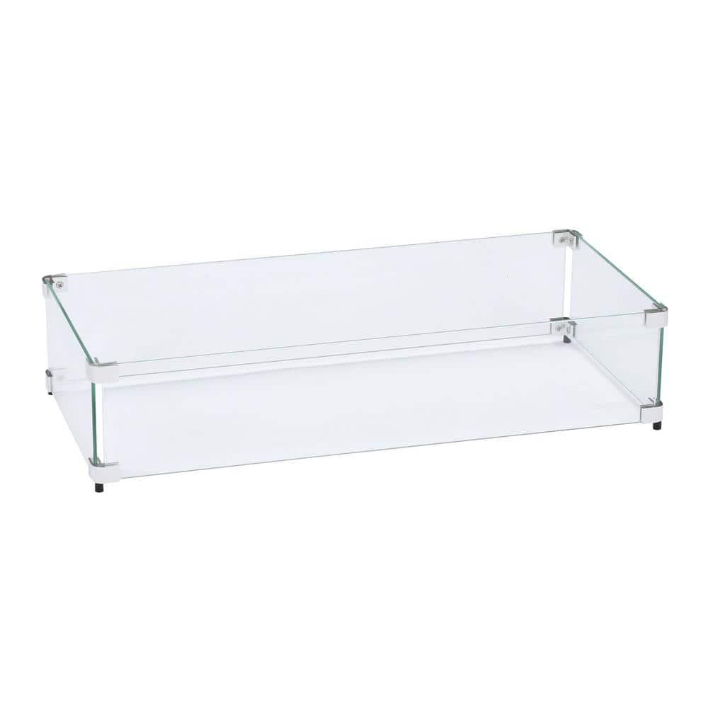Celestial Fire Glass Rectangle Fire Pit Wind Guard