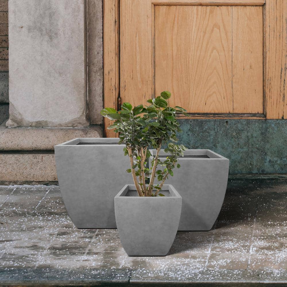 Contemporary Square Medium Natural Concrete Planter 17.7" with Drainage
