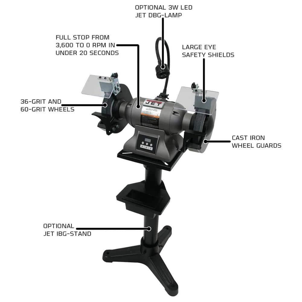 JET 8-Inch Variable Speed Industrial Bench Grinder with Casted Body