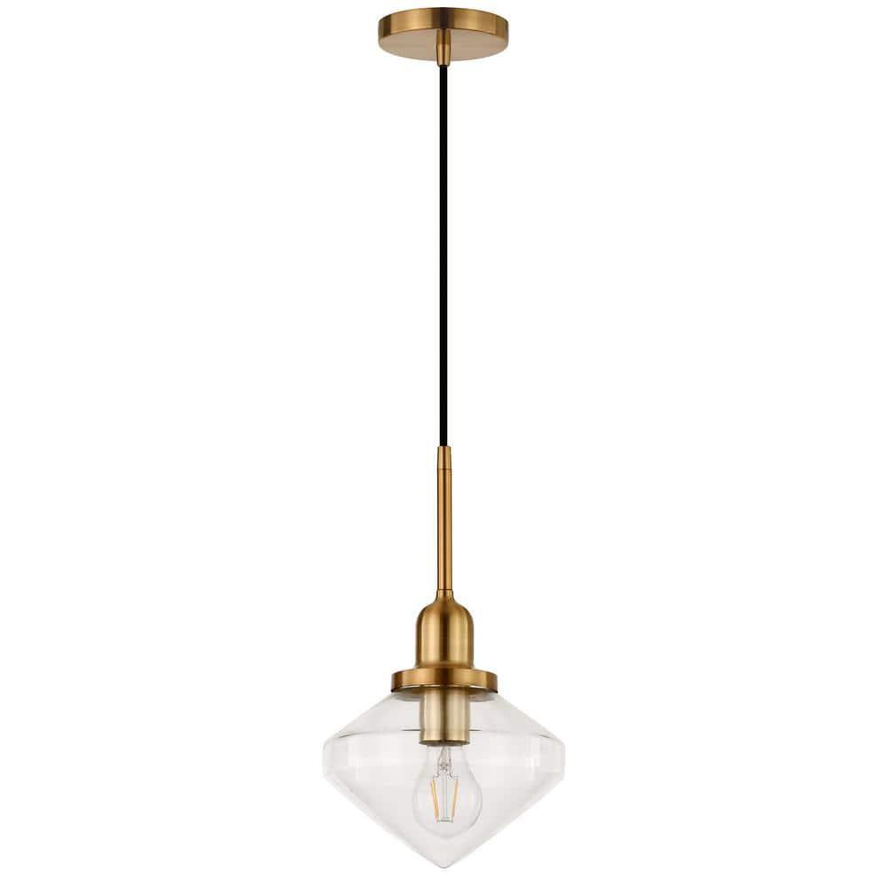 Evelyn&Zoe 8" Brass Metal/Glass Pendant