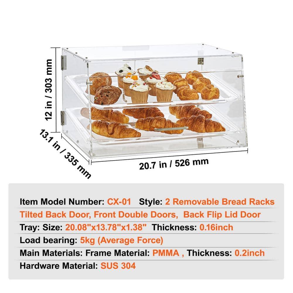 VEVOR Pastry Display Case, 2-Tier Countertop Bakery Display Case, Acrylic Display Box with Rear Door Access & Removable Shelves, 20.7"x13.2"x11.9"