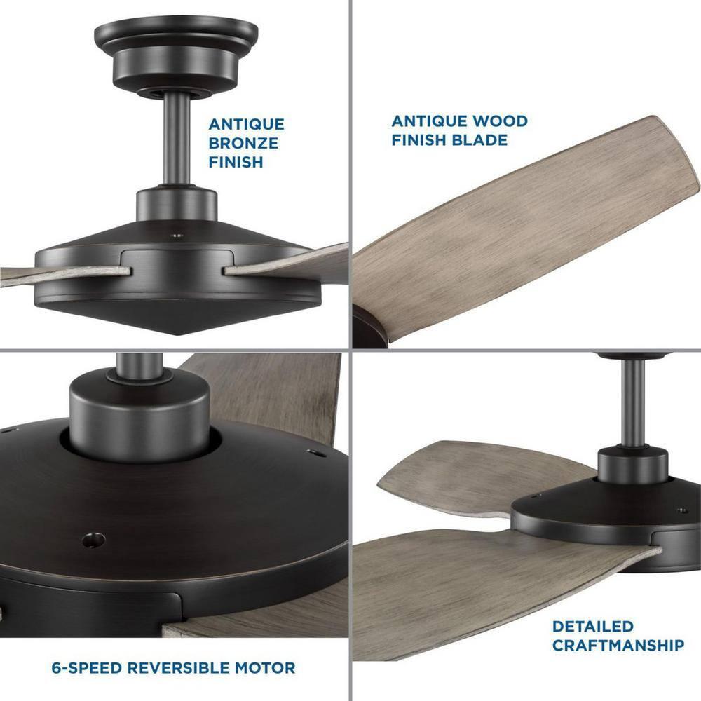 Spicer Collection 54" Three-Blade Antique wood/Antique Bronze Indoor/Outdoor DC Motor Contemporary Ceiling Fan