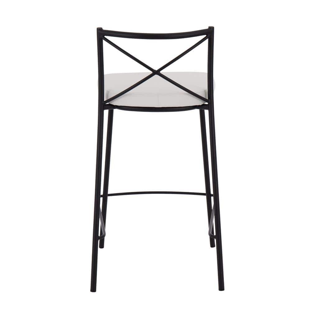 Modern Charlotte 25" Contemporary Fixed-Height Counter Stool In Black Metal And White Faux Leather - Set Of 2