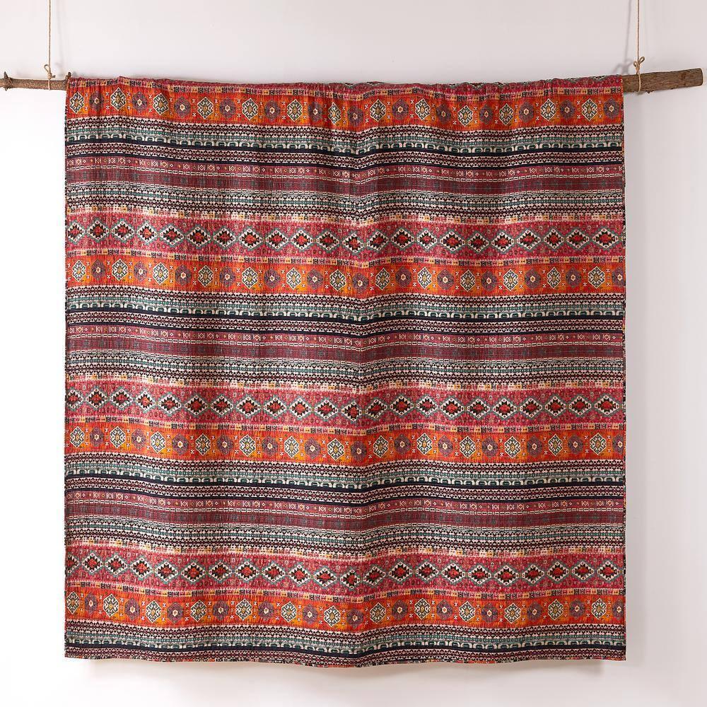 Vista Aztec Stripe Quilt Set - Full/Queen Quilt and Two Standard Pillow Shams Orange, Green, Black - Levtex Home