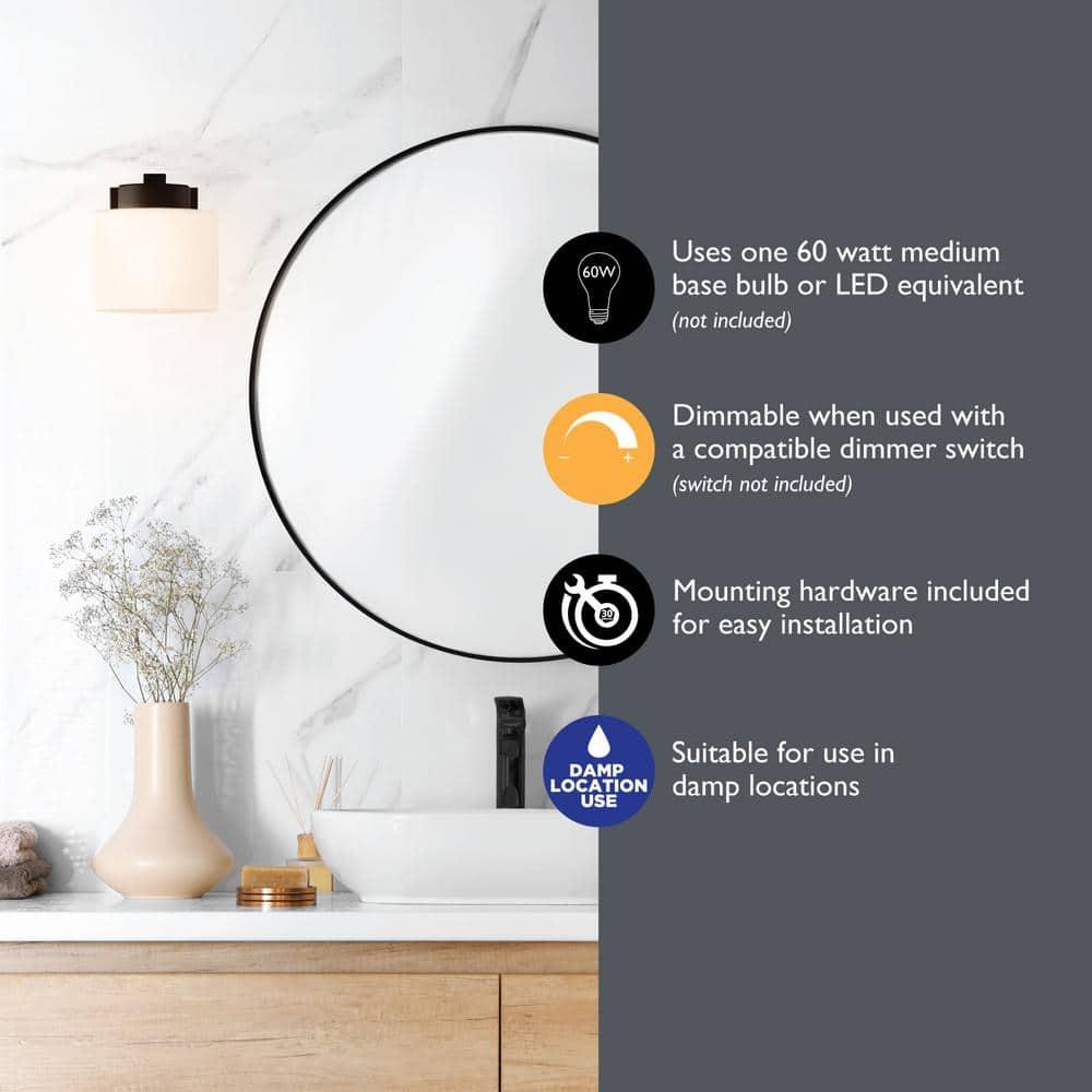 Design House Dove Creek Dimmable Wall Light Sconce with Frosted Glass, Matte Black
