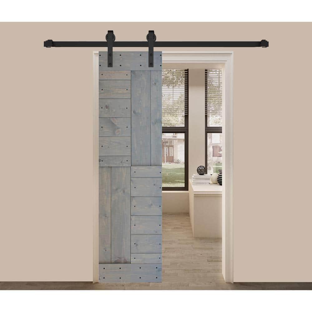 S SERIES 24in. X 84in.French Gray Finished DIY Knotty Pine Wood Sliding Barn Door Slab